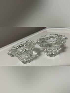 2 Vintage Bubble Flower Crystal Glass Taper Candle Holders